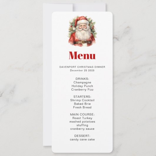 Vintage Kerstman Smiling Menu Kaart (Voorkant)