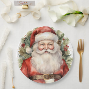 Vintage Kerstman Smiling Papieren Bordje