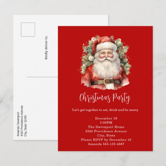 Vintage Kerstman Smiling Party Uitnodiging Briefkaart (Voorkant / Achterkant)