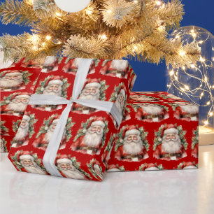 Vintage Kerstman Smiling Patroon Cadeaupapier