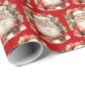 Vintage Kerstman Smiling Patroon Cadeaupapier (Rol Hoek)
