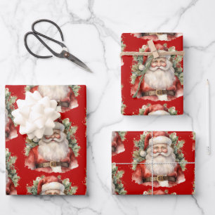 Vintage Kerstman Smiling Patroon Inpakpapier Vel