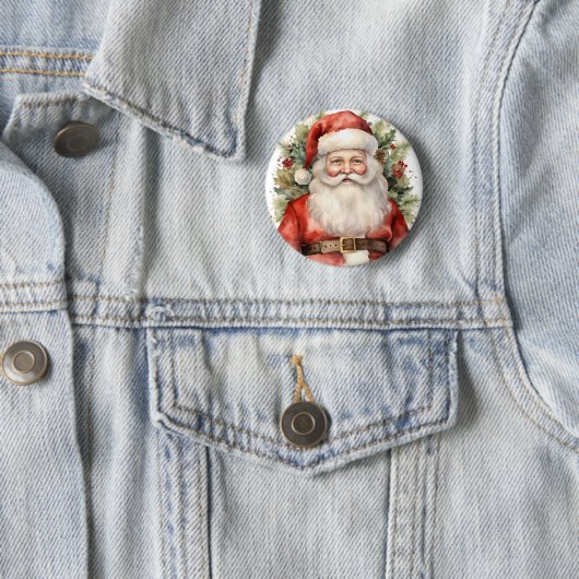 Vintage Kerstman Smiling Ronde Button 5,7 Cm (In situ)