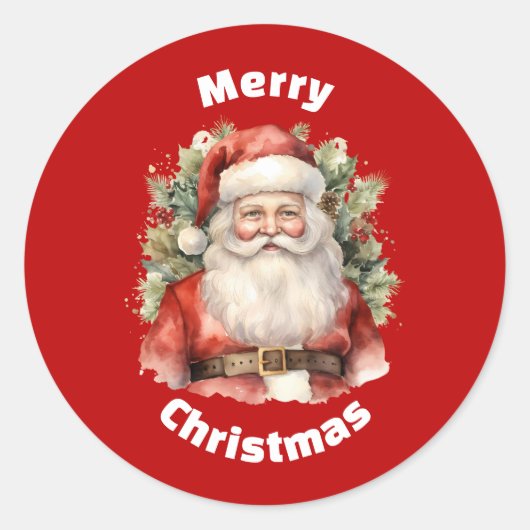 Vintage Kerstman Smiling Ronde Sticker (Voorkant)