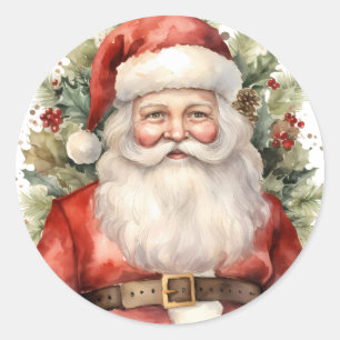Vintage Kerstman Smiling Ronde Sticker