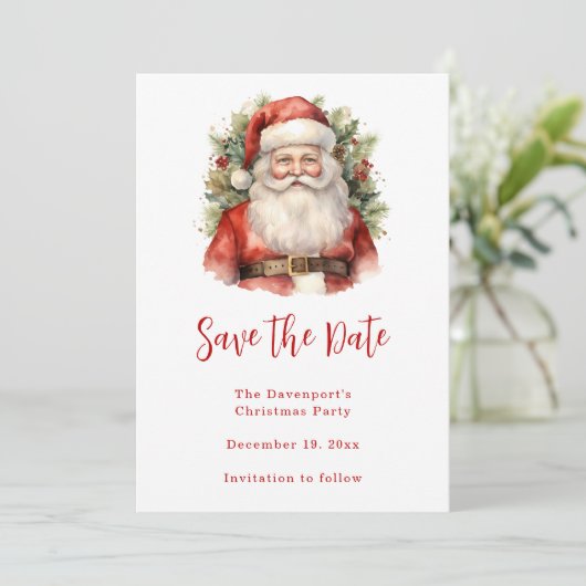 Vintage Kerstman Smiling Save The Date (Staand voorkant)