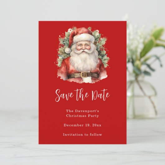 Vintage Kerstman Smiling Save The Date (Staand voorkant)