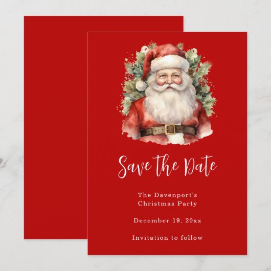 Vintage Kerstman Smiling Save The Date (Voorkant / Achterkant)