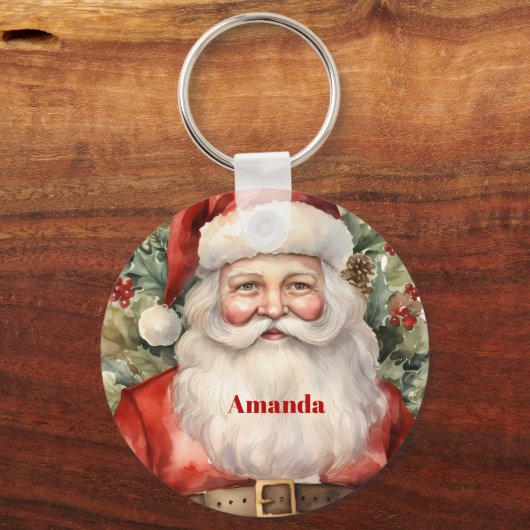 Vintage Kerstman Smiling Sleutelhanger (Voorkant)
