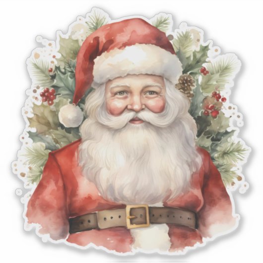 Vintage Kerstman Smiling Sticker (Voorkant)