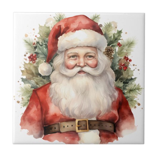 Vintage Kerstman Smiling Tegeltje (Voorkant)
