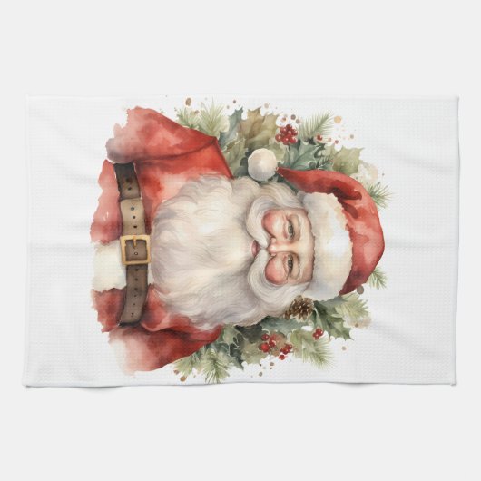 Vintage Kerstman Smiling Theedoek (Horizontaal)