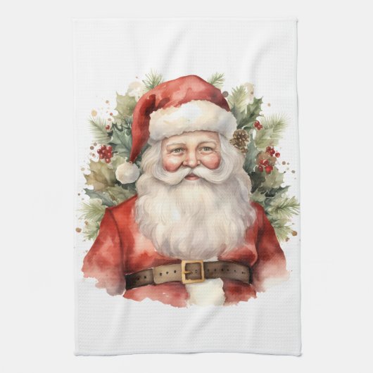 Vintage Kerstman Smiling Theedoek (Verticaal)