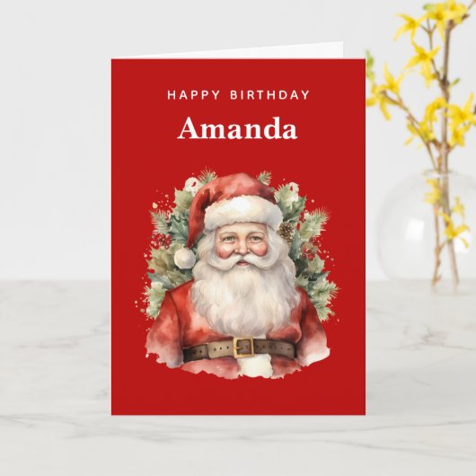 Vintage Kerstman Smiling Verjaardag Kaart (Gele Bloem)