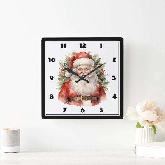 Vintage Kerstman Smiling Vierkante Klok (Huis)