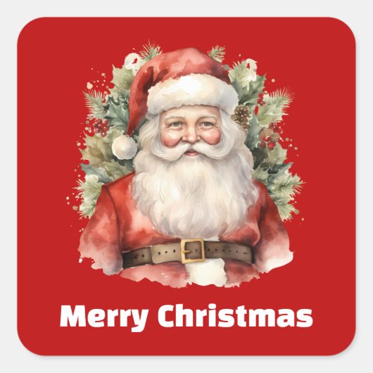 Vintage Kerstman Smiling Vierkante Sticker (Voorkant)