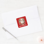 Vintage Kerstman Smiling Vierkante Sticker (Envelop)