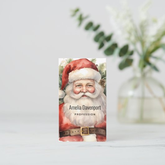 Vintage Kerstman Smiling Visitekaartje (Staand voorkant)