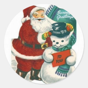vintage Kerstman sneeuwman Kerstmis winter vakanti Ronde Sticker