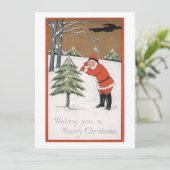 Vintage Kerstman Snij Boom Feestdagenkaart (Staand voorkant)