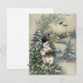 Vintage Kerstman Snowman Picking Holly Feestdagenkaart (Voorkant / Achterkant)