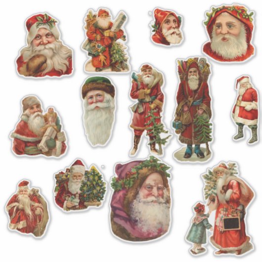 Vintage Kerstman Vignettes Sticker (Voorkant)