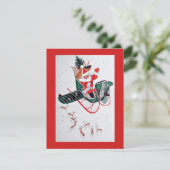 Vintage Kerstman Vliegen Feestdagenkaart (Staand voorkant)