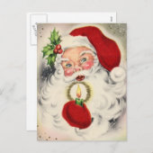 Vintage Kerstman w/candle Feestdagenkaart (Voorkant / Achterkant)