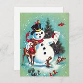 Vintage kerstman zingt naar dieren feestdagenkaart (Voorkant / Achterkant)