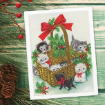 Vintage kerstmand vol Kittens Feestdagenkaart<br><div class="desc">Vintage kerstmand vol Kittens</div>