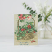 Vintage kerstmandje met Holly Feestdagenkaart (Staand voorkant)