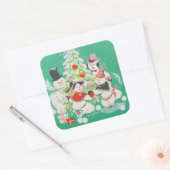 Vintage kerstmannen dansen rond bomen vierkante sticker (Envelop)