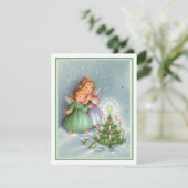 Vintage-kerstmannetjes met kerstbomen feestdagenkaart (Staand voorkant)