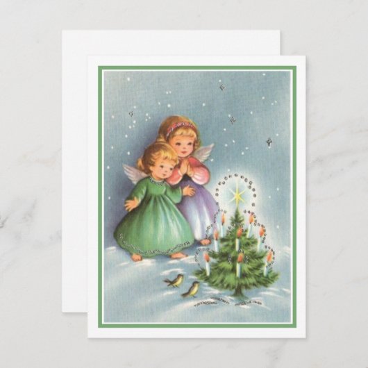 Vintage-kerstmannetjes met kerstbomen feestdagenkaart (Voorkant / Achterkant)