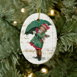 Vintage kerstmantie keramisch ornament