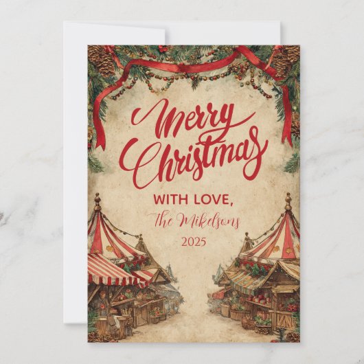 Vintage kerstmarkt feest feestdagenkaart (Voorkant)