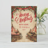 Vintage kerstmarkt feest feestdagenkaart (Staand voorkant)