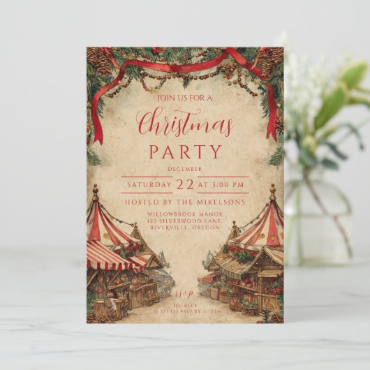 Vintage kerstmarkt kaart (Staand voorkant)