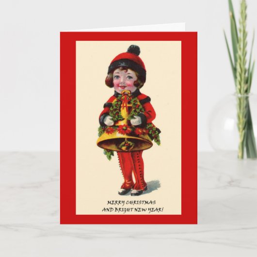 Vintage-kerstmeisje Bell Custom Names Quote Feestdagen Kaart (Voorkant)