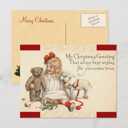 Vintage-kerstmeisje Briefkaart (Voorkant / Achterkant)