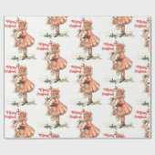 Vintage kerstmeisje cadeaupapier (Vlak)