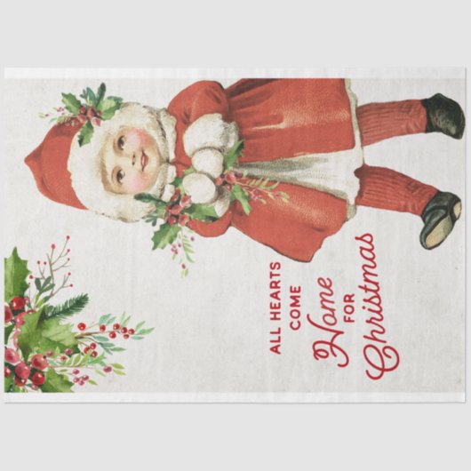 Vintage-kerstmeisje en Greenery-ontkoppeling Tissuepapier (Voorkant)