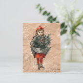 Vintage-kerstmeisje en Holly Berries in nood Feestdagenkaart (Staand voorkant)