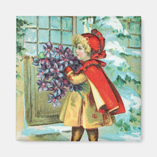 Vintage Kerstmeisje en overvallen Magneet