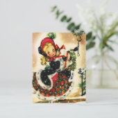 Vintage-kerstmeisje Feestdagenkaart (Staand voorkant)