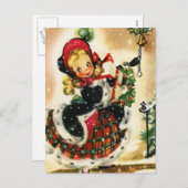 Vintage-kerstmeisje Feestdagenkaart (Voorkant / Achterkant)