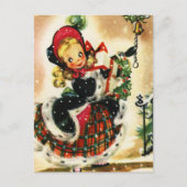 Vintage-kerstmeisje Feestdagenkaart (Voorkant)