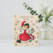 Vintage-kerstmeisje Feestdagenkaart (Staand voorkant)