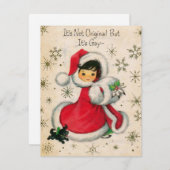 Vintage-kerstmeisje Feestdagenkaart (Voorkant / Achterkant)