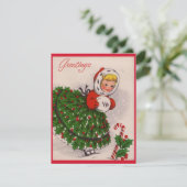 Vintage-kerstmeisje Feestdagenkaart (Staand voorkant)